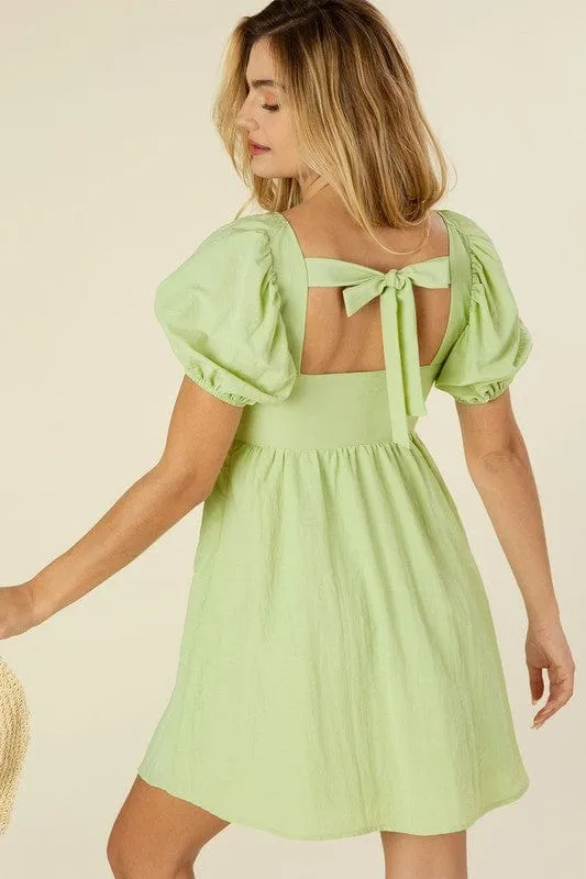 Tie back dress with puff sleeves *online only*