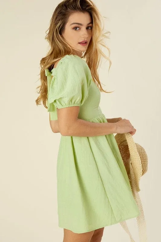 Tie back dress with puff sleeves *online only*