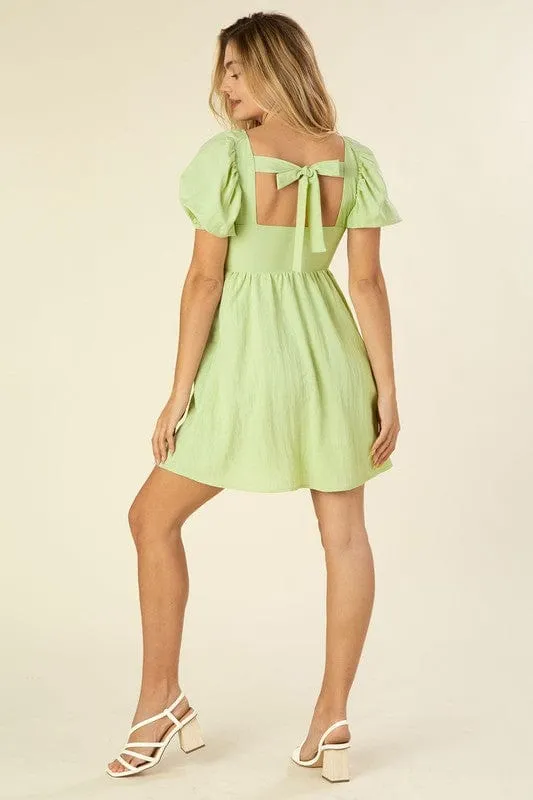 Tie back dress with puff sleeves *online only*