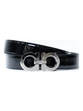 Vantier Luxury Black Patent Leather Belt, Gun Black Buckle Infinity A17