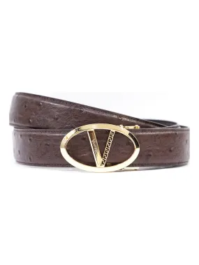 Vantier Luxury Ostritch Coffee Belt Gold Buckle A1