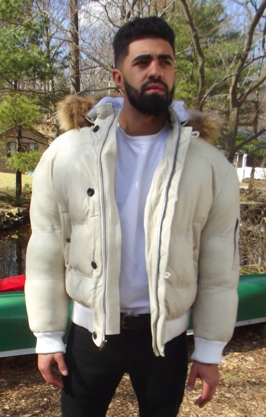 White Leather Puffer Jacket