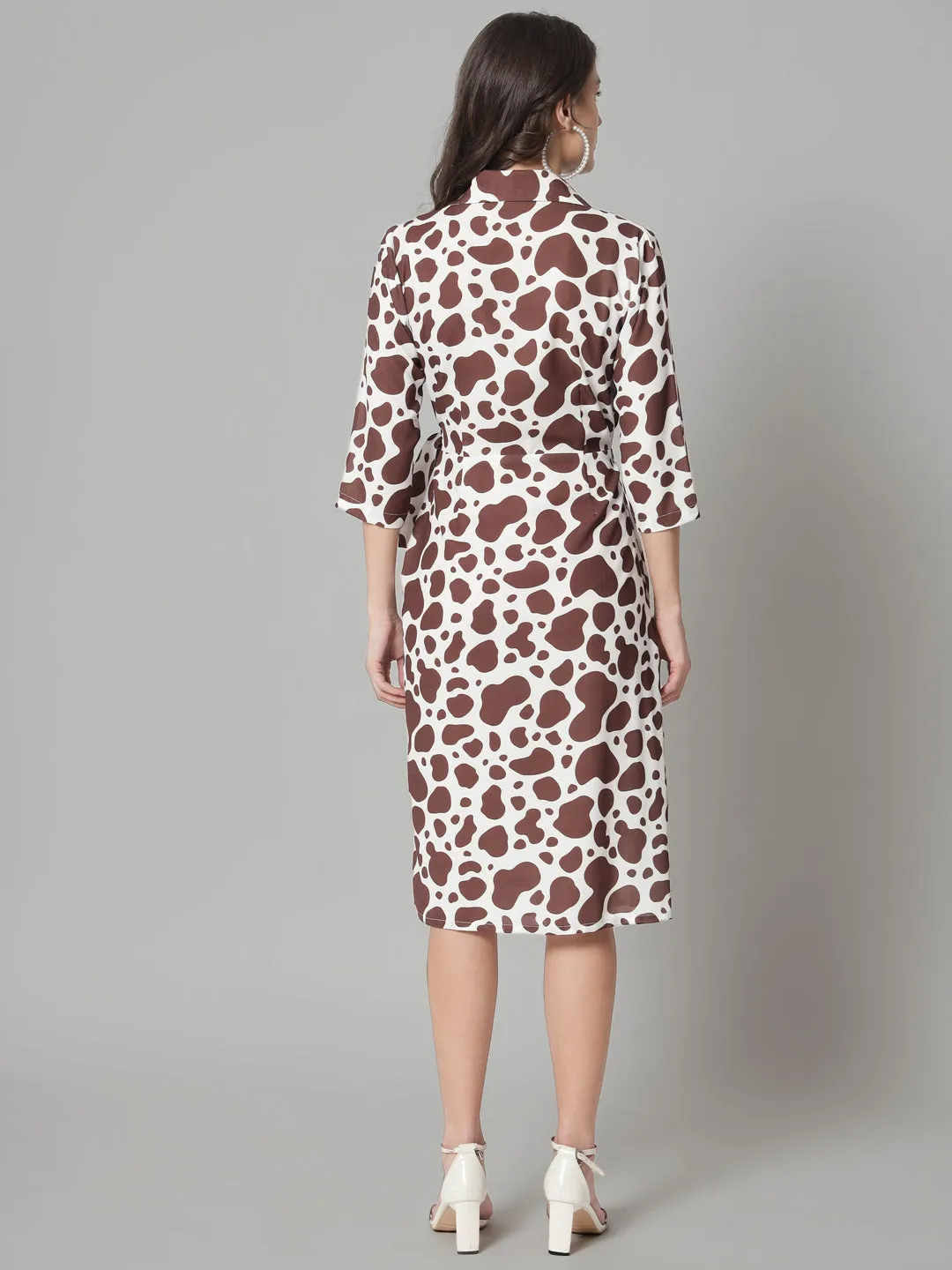 Wrap Around Animal Print Dress - Brown & White